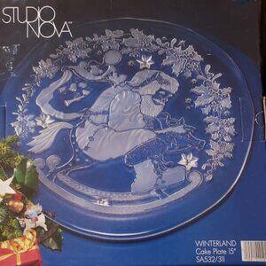 STUDIO NOVA MIKASA WINTERLAND CHRISTMAS CRYSTAL 15" CAKE PLATE NWT